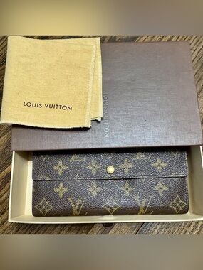 Louis Vuitton Brown Leather Long Wallet with Gold Hardware
